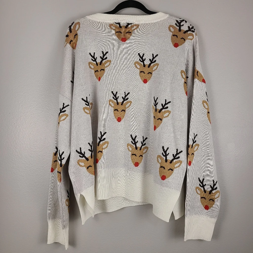 Anthropologie Beach Riot Christmas Reindeer Novelty Pullover Crewneck Sweater XL